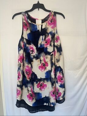Astr Floral Keyhole Sleeveless Slipdress in Pink, Blue & Cream
